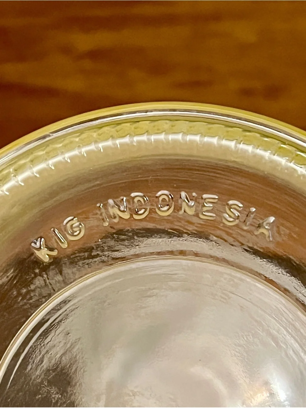 Clear Glass Carafe with Yellow Band and White Lid